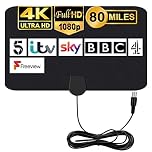 MILIWAN TV Aerial Indoor TV Aerial - 80 Miles Digital HDTV Antenna Freeview Antenna VHF UHF 4K 1080P for Local Channels Support ALL Television – 12.2 FT Coax Cable