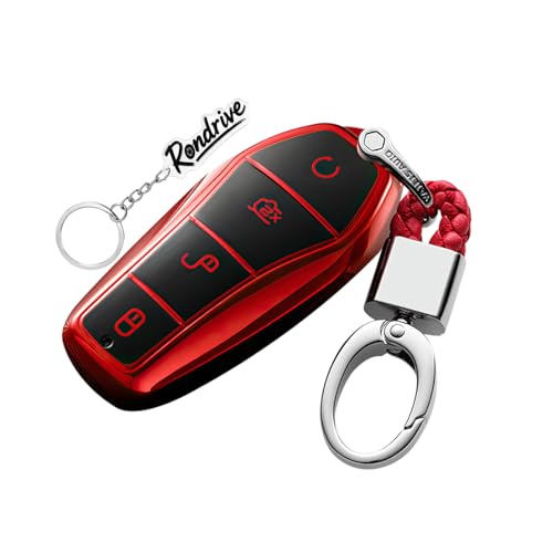 Coque de clé BYD en TPU rouge avec porte-clés pour Seal U et Dolphin 2024-2026