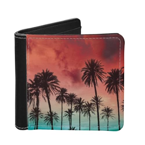 Coldinair Palm Tree Sunset PU Leather Wallet for Men RFID Blocking Slim Bifold Wallet with 4 Card Slots