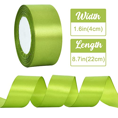 TONIFUL 4cm X 22M Wide Sage Green Satin Ribbon Solid Fabric Ribbons for Wedding Car Decoration Chair Sash Crafts Gift Wrapping Cutting Ceremony Table Bows Floral Sewing Party Decoration - Image 2
