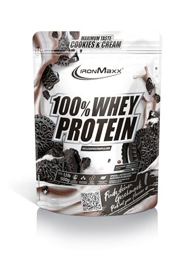 IronMaxx 100% Proteína de suero en polvo - Galletas & Crema bolsa de 500g | proteína en polvo a base de proteína de suero de leche reducida en azúcar, soluble en agua | muchos sabores diferentes
