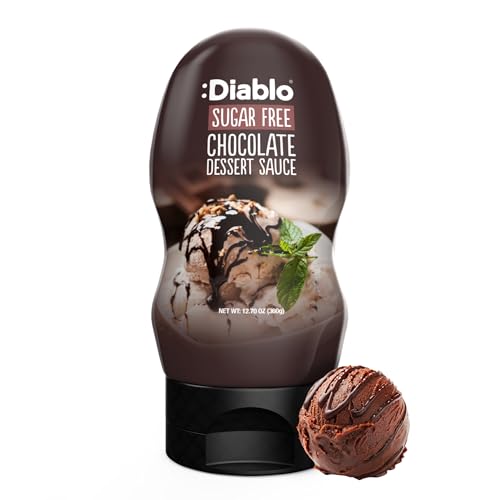 Diablo Sugar Free Chocolate Dessert Sauce – Gluten Free Liquid Sweetener - Topping for Brownies, Pancakes, Waffles, Ice Cream, Milkshake, Smoothies, Coffee, Desserts – 360g