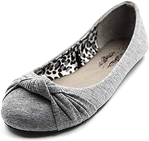 Charles Albert Classic Ballet for Women - Elegantly Designed Knotted Front Canvas Round Toe Dress Flats/Work Shoes for Women, Grey, 7