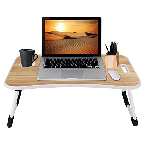 Folding Lap Desk For Bed And Sofa - Portable Wide Surface Bed Desk With Built-In Cup Holder And Tablet Or Phone Slot For Working, Studying, Eating, And Watching Movies (Wood) #TOP15