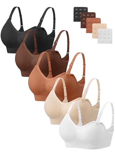 Image of Angelhood Nursing Bra 5 Pack Womens Maternity Breastfeeding Seamless Wireless Sleep Bra with Extenders