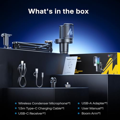 MAONO DGM20W Wireless Gaming Microphone for PC, Condenser USB Mic with Boom Arm for Streaming, Touch Noise Cancellation, Quick Mute,Gain Control,RGB, Computer Boom Mic for PS5 Twitch Discord, Black by MAONO - Image 9