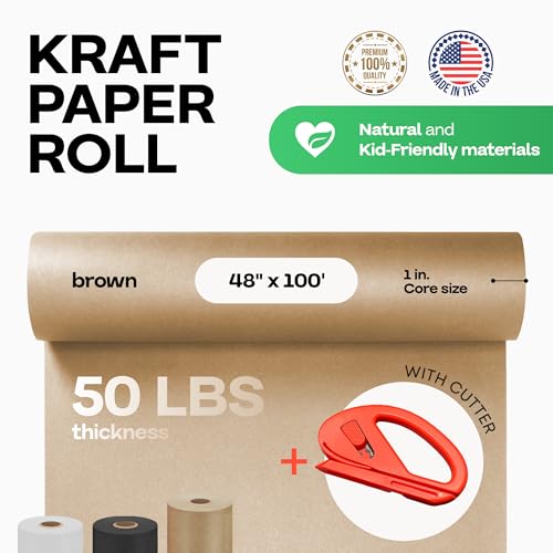 Image of Brown Paper Roll 48 inch x 1200 inch (100 feet) with Cutter - USA-Made | Wrapping Kraft Paper for Packing, Moving, Shipping & Crafts /Arts - 100% Recyclable Natural Craft Material by IDL Packaging