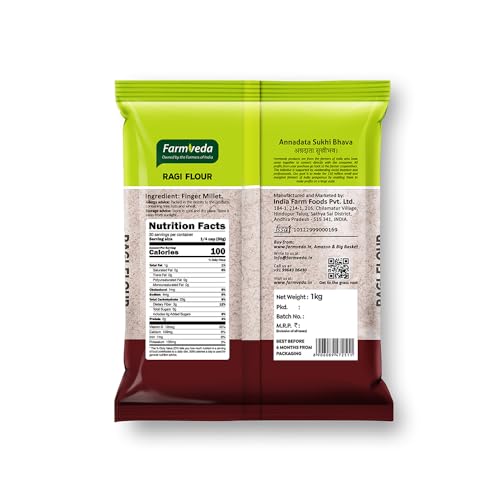 Image of Farmveda Ragi Atta- 3 Kg | 100% Natural Finger Millet Flour /Nachni Atta | Gluten-Free | Rich in Calcium & Iron
