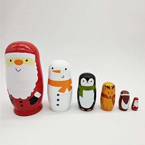 Healifty Russische Nesting Dolls Weihnachtsmann Schneemann Tiere Matryoshka Holz Russische Puppen Klassische Babuschka Handmade Geschenk 6 Stück