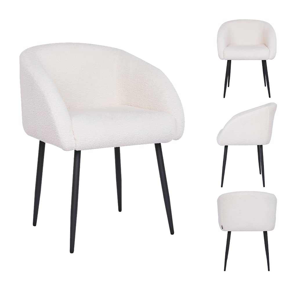 Mingone Sessel Lounge Loungesessel für Wohnzimmer Lammwolle Polsterstuhl Stuhl mit Armlehnen Cocktailsessel Modern Schwarz Metallbeinen für Schlafzimmer Last bis 120 kg, Weiß
