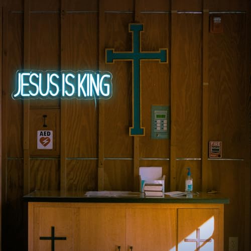 Image of JESUS IS KING Neon Sign | Scripture LED Wall Art with Adjustable Brightness (15.75 inchx4.7 inch)