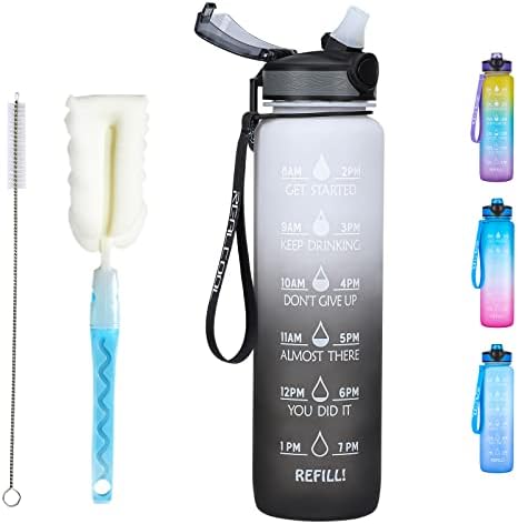RealCool 1 Litre Water Bottle with Straw,Drinks Bottle,Gym Water Bottle,Sports Water Bottle with Time Marker,Leakproof BPA Free and Portable Large Water Bottle for Child,Boys,Girl,Men and Women,Grey