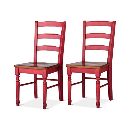 Image of Aprodz Solid Wood Red Bruges Dining Chairs for Living Room | Set of 2 Wooden Chair