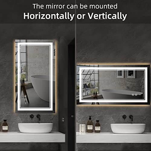 Image of LED Bathroom Mirror with Light 3 Color Mode (Warm /Natural /Cool), Anti-Fog Wall Mounted Smart Mirror, Touch, Vanity Mirror for Bathroom & Dressing Room (60 x 100 CM)