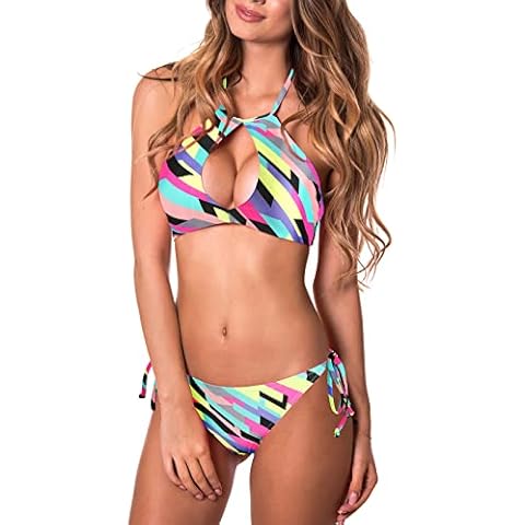 RELLECIGA Neon Striped Cutout Bikini Set Cover