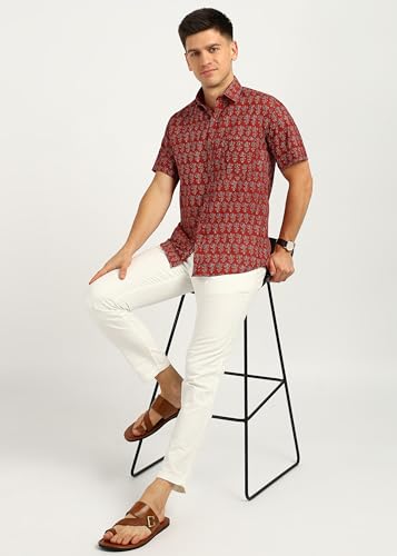 Image of BLOCKS OF INDIA Cotton Hand Block Print Half Sleeves Summer Shirt for Men