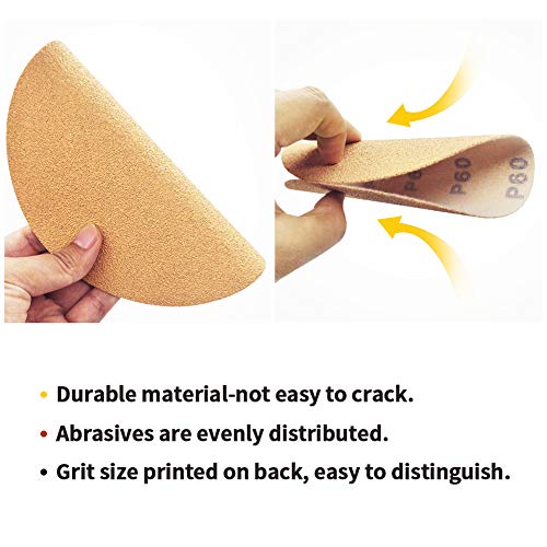 SPEEDWOX 50 Pcs 6 Inches Sanding Discs 60 Grit Dustless Hook and Loop Sandpaper for Random Orbital Sander Yellow Finishing Discs for Automotive Woodworking - Image 3