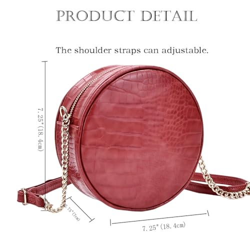 Image of Round Crossbody Bag for Women,PU Leather Shoulder Bag with Metal Chain Strap, Cellphone Purses with Zipper