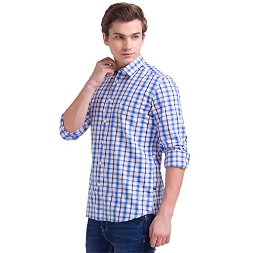 Image of Parx Cotton Medium Blue Casual Shirt for Men