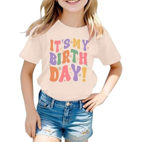 Huihong Girls Short Sleeve T Shirts Kids Crew Neck Comfy Summer Fashion Graphic Teens Girls Tshirts Casual Sports Loose School Cute Cartoon Tunic Tops 1-13 Years Cover
