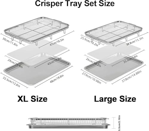 Image of Air Fryer Basket for Oven,THORSES 2 Set Air Fryer Pan and Cripy Tray Set | with 60 Pcs Parchment Papers, 0.6mmThickened Stainless Steel NonStick Air Fryer Basket and Pan for Baking (18.8 inch&14.88 inch）