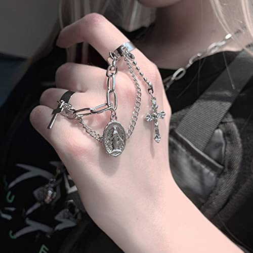 Plated Toned Cross Chain Ring Set