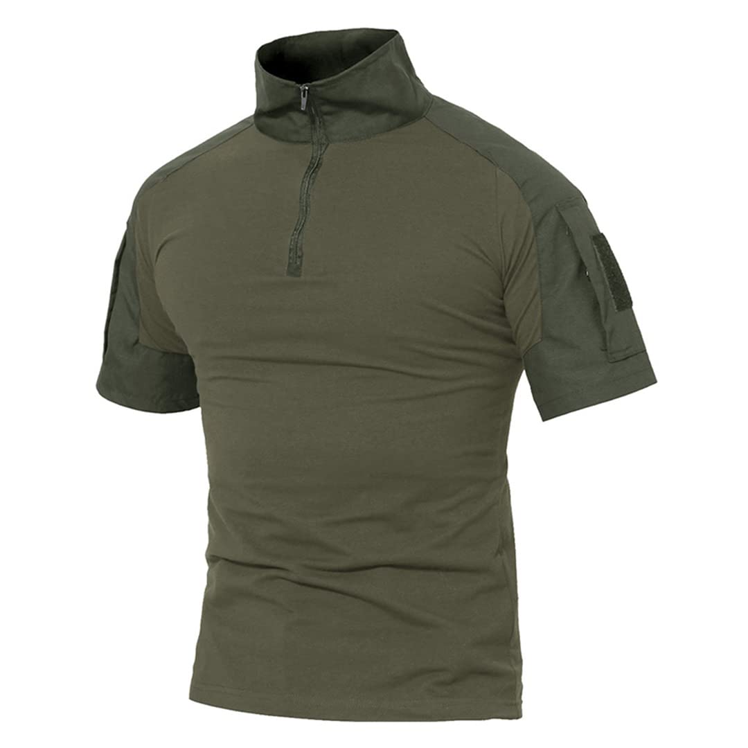 T-Shirt Militare da Uomo T-Shirt Tattica Manica Corta 1/4 Zip Abbigliamento Militare t-Shirt Lavoro Escursionismo Campeggio (Grigio Chiaro L)