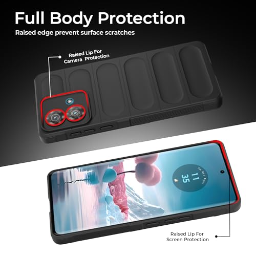 Image of A rtistque Liquid Silicone Stripes Back Cover Case for Motorola Edge 40 Neo | with Camera Protection | with Inner Fabric | Anti Slip Grip | AirBag Case - Black