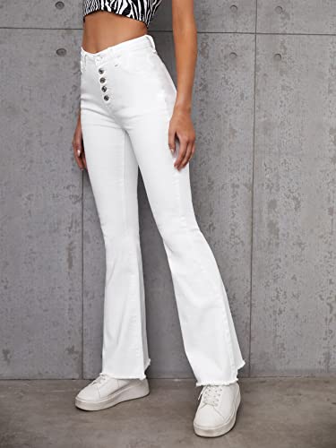 SweatyRocks Women's Casual High Waisted Flare Leg Jeans Raw Hem Bell Bottom Denim Pants3