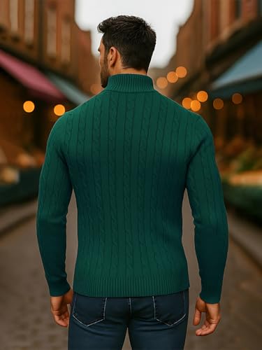 Image of TYSORT Men High Neck Zipper Full Sleeve Cable Knitted Winter Sweater,Cable Knit Sweater for Men