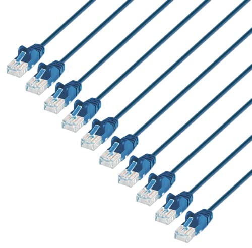 Intellinet Slim Cat6 Ethernet Network Patch Cable – 10-Pack - 10Gbps & 250MHz, Snagless Boot, 30AWG Pure Bare Copper Wire, Gold-Plated Contacts, Lifetime Mfg Warranty - 3ft, 10 Pack, Blue