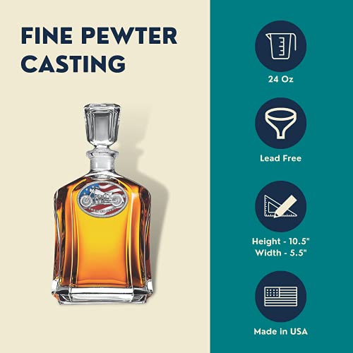 Image of Heritage Pewter Motorcycle Capitol Decanter | 24 OZ Liquor Pourer & Aerator | Expertly Crafted Pewter Glass