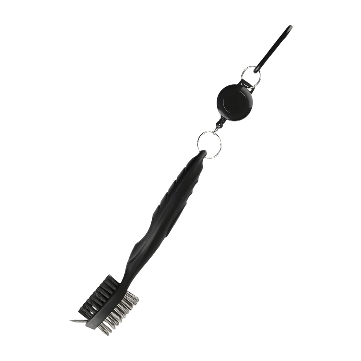 Lotsdonxia Black Golf Club Cleaner Brush With Scraper, Dual-Sided Steel & Nylon Bristles, Retractable Carabiner Clip, Golf Bag Attachment For Irons, Woods, Shoes（Black）