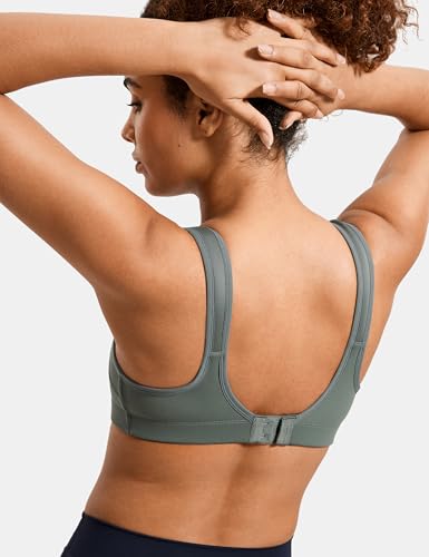 Image of SYROKAN Front Adjustable Sports Bras for Women High Impact | Front Velcro Straps, Wirefree, Double layer Cups, U Back, No Bounce, Running Bra