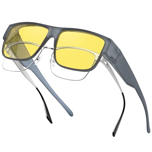 Ulknyss Fit Over Night Driving Glaases - Anti Glare Polarised Night Vision Goggles for Men Women Driving Yellow Night Vision Glasses