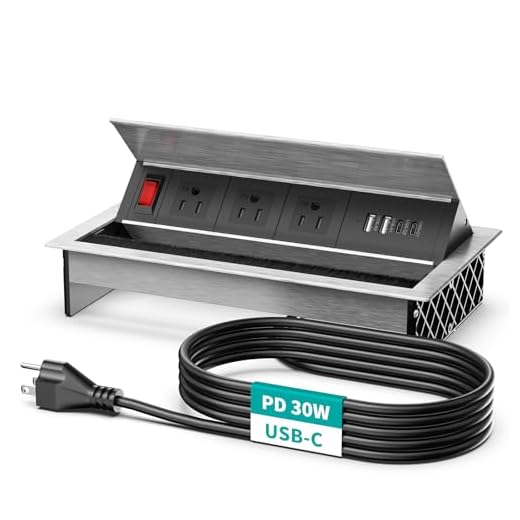 QBA Conference Table Power Hub, Recessed Power Outlet with USB-C 30W, Flush Mount Power Strip with 4 USB Ports, 3 TR Outlets, for Home Office, Silver