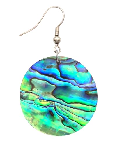 Iridescent Paua Abalone Shell Earrings, Round Natural Abalone Earrings for Women, Handmade Dangle Drop Seashell Earrings Fashion Jewelry CA321-A3