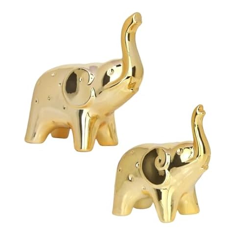 iefoah A Pair Elephant Statues Gold Ceramic Elephant Figurine for Livingroom Bedroom Home Decor Office Desk Shelf Animals Figurine Decoration Cover