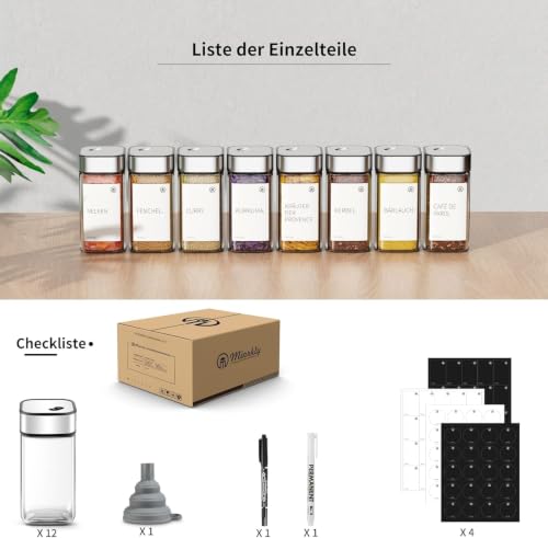 Miorkly Gewürzgläser Eckig mit Drehdeckel - 12 x 120ml - Luftdicht – Ansicht 2