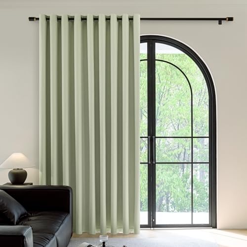Image of FMFUNCTEX 100% Green Blackout Patio Sliding Glass Door Curtains 84 inch Length, Grommet Extra Wide Living Room Divider Curtains, Thermal Insulated Curtain Drapes for French Door /Bedroom 1 Panel