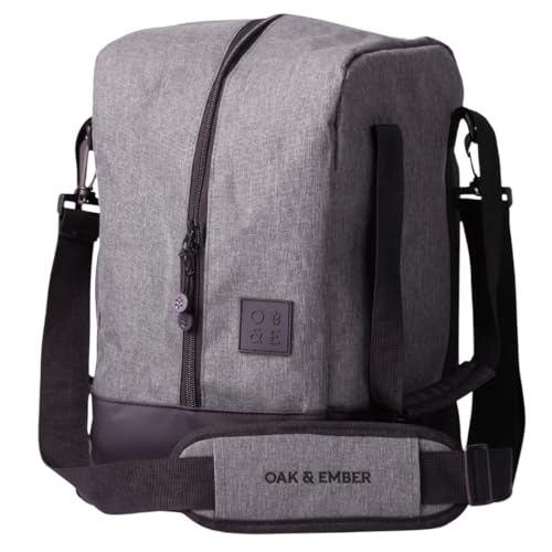 Oak & Ember Premium 4 Bottle Wine Carrier Protective Hard Dividers Waterproof Base Shoulder Strap & Handles Stylish Tote Bag for Wine Whisky & Spirits Gift for Him & Her