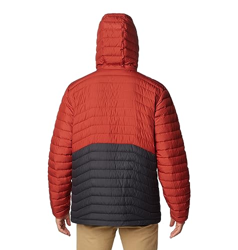 Image of Columbia Men's Westridge Down Hooded Jacket, Shark /Warp Red, 6X Big