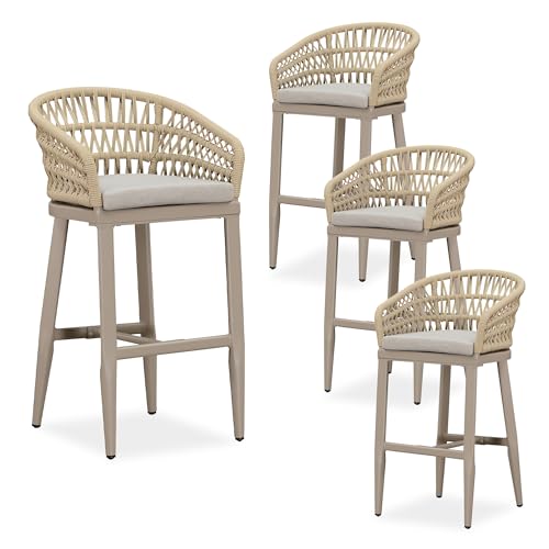 Image of PURPLE LEAF 29 inch Bar Stools Set of 4 Soft Seat Cushion, Champagne