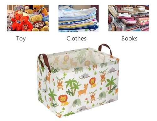 Image of Rectangle Storage Basket Cute Canvas Organizer Bin for Pet /Children Toys, Books, Clothes Perfect for Rooms /Playroom (Animal)