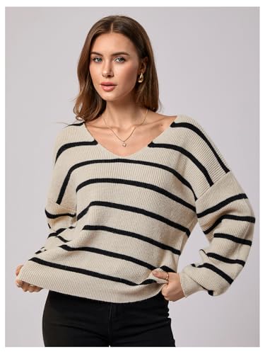 Image of GORGLITTER Women's Bow Fall Sweaters 2025 Cable Knit Chunky Oversized Long Sleeve Backless V Neck Pullover Tops