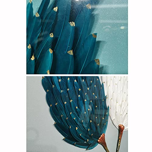 Prachtige Wanddecoratie Canvas Wall Art voor Woonkamer Decoratie Blue Feather Wall Decor Metal Square Frame Wall Art… - Afbeelding 5