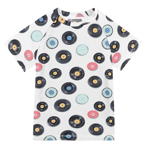 Kids Bathing Suits Boys Short Sleeve Little Girls Swimsuit 4T Vinyl Records Music White