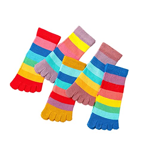 Kids Cotton Toe Socks, Five Finger Socks Rainbow Striped Socks for Children 2-10 Years, 5 Pairs2