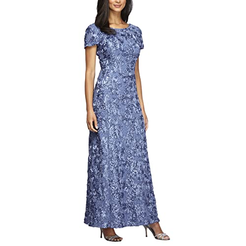 Image of Alex Evenings Women's Long Rosette Mother of The Bride Dress with Short Sleeves