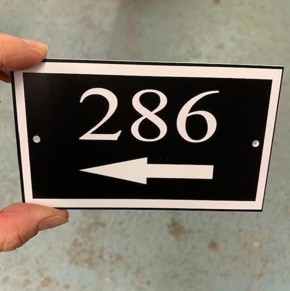 Comfort House Small Address Plaque With Arrow - Personalized. Small Address Sign Displays Your House Number With An Arrow Facing Right or Left. Made in USA Custom & Economical - J0229